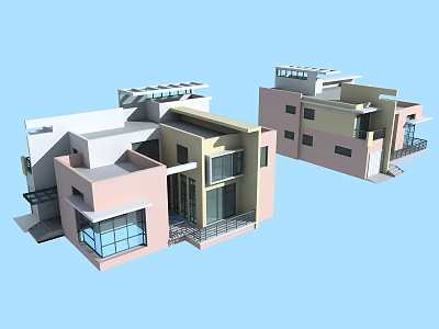 Modern Detached Villa Exterior With Pink White Facade Large Windows And Balcony 3d model