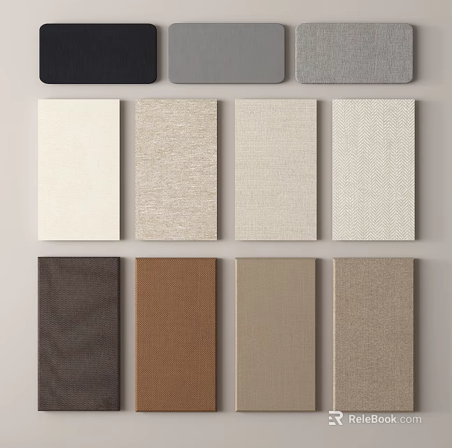 Assorted Fabric Swatches With Different Colors Textures And Neutral Tones 3d model