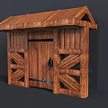 Traditional Rustic Wooden Door With Decorative Crossed Panels And Sloped Roof