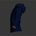Blue Hooded Jacket With Zipper Front Orange Accented Cuffs And Pockets