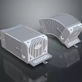 Two Industrial Gray Equipment Units With Fin Structure And Base Supports