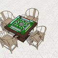 Modern Entertainment Table with Mahjong Game Green Surface and Four Chairs