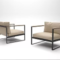 Modern Minimalist Single Sofa with Metal Frame and Beige Cushion Design 3d model