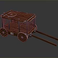 Wooden Cart With Metal Frame Spoked Wheels And Circular Top Platform Design