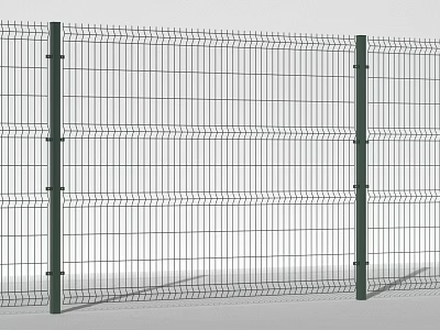 Durable Metal Wire Mesh Fence Design With Green Posts And Grid Structure 3d model