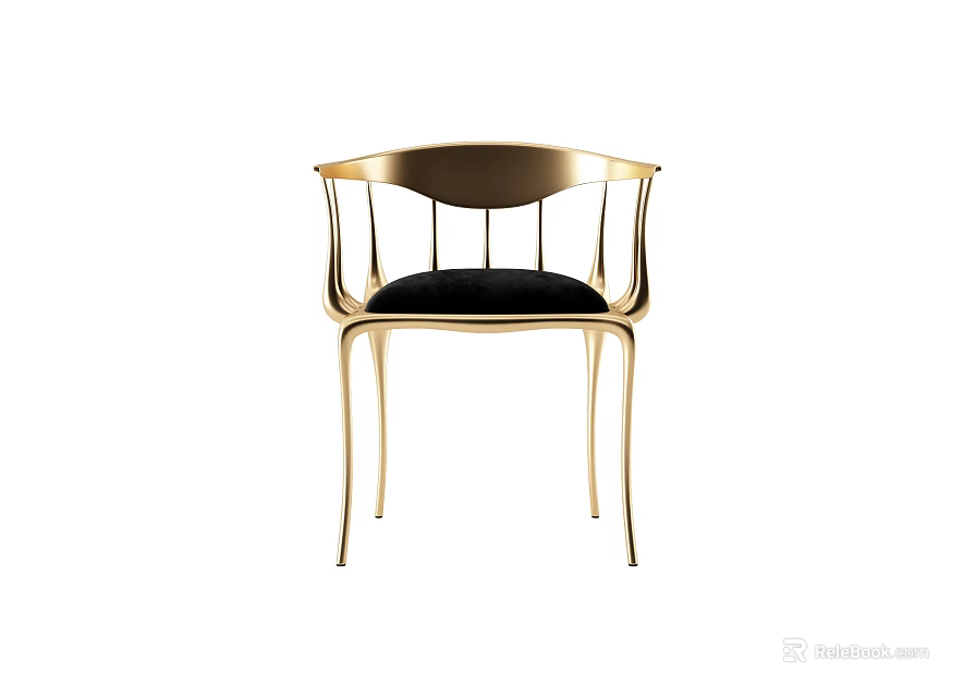 Elegant Leisure Chair With Gold Metal Frame And Black Cushion Design 3d model 