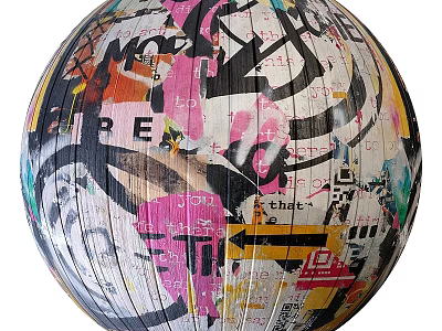 Vibrant Spherical Component With Graffiti Art Mixed Text And Colorful Patterns 3d model