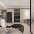 Modern Living And Dining Room Interior With Sofa Coffee Table TV Wall And Dining Chairs