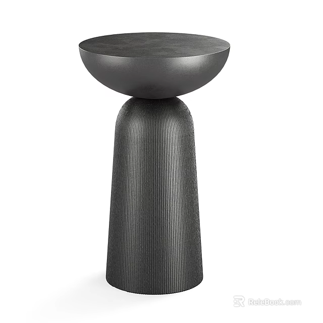 Modern Black Side Table With Round Top And Ribbed Base Stylish Accent Furniture 3d model 