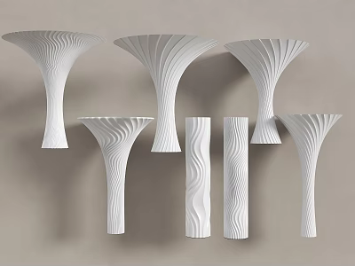 Modern White Decorative Columns With Flared Tops And Wavy Textured Designs 3d model