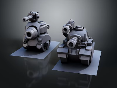 Detailed Military Tank Models With Cannon Turrets And Tracked Bases On 3d model