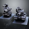 Detailed Military Tank Models With Cannon Turrets And Tracked Bases On