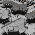 Various Staircase 3D Models With Different Designs Platforms And Railings 3d model