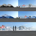 Outdoor Stage With Mountain Background And Flower Decorations And Silhouette Figures