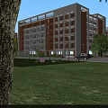 Modern School Building With White And Brown Facade Large Windows And Green Surroundings