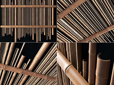 Garden Natural Bamboo Fence Design With Handcrafted Poles And Traditional Wooden Structure 3d model