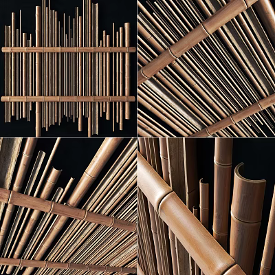 Garden Natural Bamboo Fence Design With Handcrafted Poles And Traditional Wooden Structure 3d model