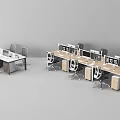 Modern Office Desk Workstations With Multiple Computer Monitors And Ergonomic Chairs 3d model