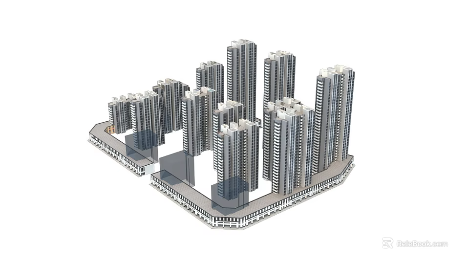 High Rise Residential Buildings In Modern Urban Apartment Complex Layout 3d model 