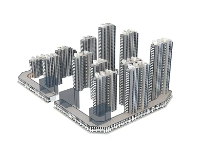 High Rise Residential Buildings In Modern Urban Apartment Complex Layout 3d model