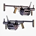 Classic Military Style Machine Gun Design With Drum Magazine And Wooden Stock