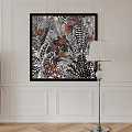 Elegant Botanical Painting With Floral Leaves On White Wall And Floor Lamp Home Decor
