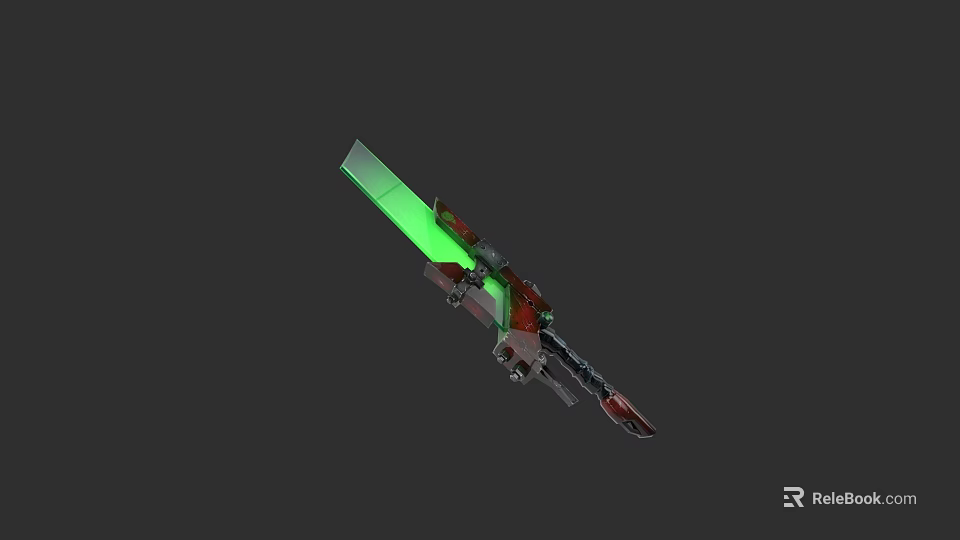 Futuristic Sci Fi Weapon With Green Glowing Blade And Red Metallic Parts 3d model 
