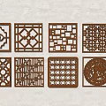 New Chinese Style Hollowed Window Landscape Window Grillwork Window Landscape Pane Wooden Grillwork Window Ancient Building Window Split Window Component 3d model