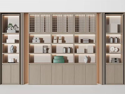 Sleek Modern Wooden Decorative Cabinet With Illuminated Shelves And Decor Items 3d model