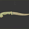 Traditional Ornate Decorative Knife With Intricate Green And Gold Handle Patterns