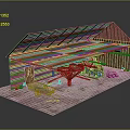 Wooden House Model Featuring Open Wooden Roof Interior Tools And Wooden Frame Structure