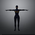 3D Humanoid Figure In Blue And Orange Bodysuit With Arms Outstretched On Gray Background