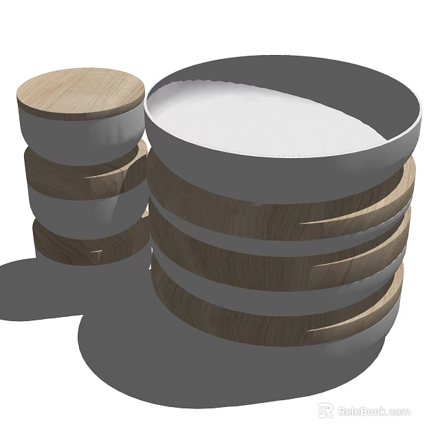 Stackable Modern Dinnerware Set With Wooden And White Bowls For Kitchen Use 3d model