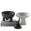 Modern Decorative Ornament Set with Black Bowl Light Gray Bowl Dior Book and FARO Bottle