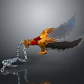 Fantasy Twin Blades Weapon With Golden Claw Handle Red Grip Serrated Blades And Silver Chain