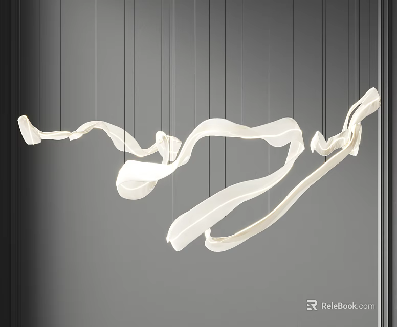 Modern White Ribbon Shaped Pendant Light With Fluid Design In Contemporary Interior Space 3d model 