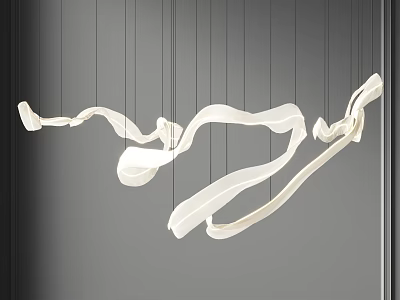 Modern White Ribbon Shaped Pendant Light With Fluid Design In Contemporary Interior Space 3d model