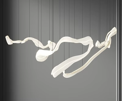 Modern White Ribbon Shaped Pendant Light With Fluid Design In Contemporary Interior Space 3d model