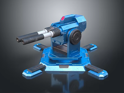 Blue Mechanical Device With Dual Barrel Structure And Platform Base 3d model