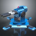 Blue Mechanical Device With Dual Barrel Structure And Platform Base 3d model
