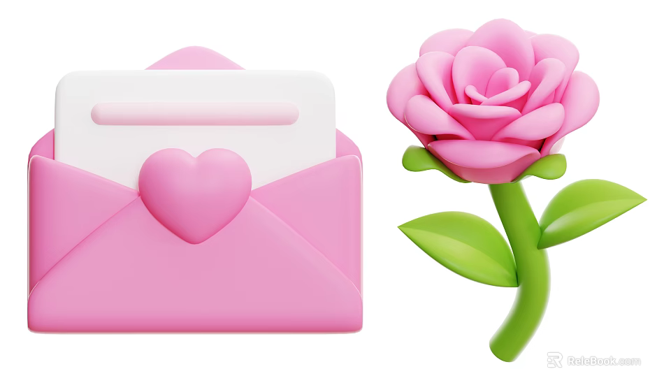 Pink Rose Plant with Green Stem and Fresh Leaves in Natural Floral 3d model 