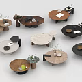 Diverse Modern Coffee Tables with Various Shapes Materials and Decorative Items 3d model