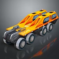 Orange Toy Truck Model With Multiple Wheels And Trailer Structure 3d model