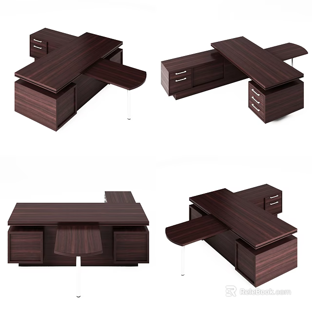 Dark Wood Office Desk With Drawers And Extendable Work Surface 3d model 