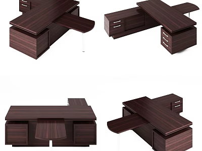 Dark Wood Office Desk With Drawers And Extendable Work Surface 3d model