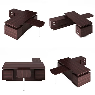 Dark Wood Office Desk With Drawers And Extendable Work Surface 3d model