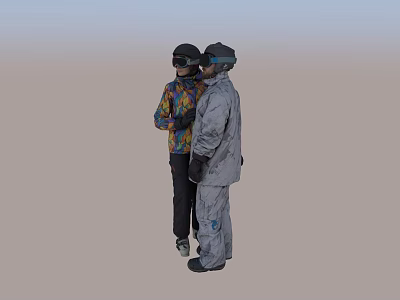 Two People Wearing Helmets And Ski Suits Standing Together For Winter Sports 3d model