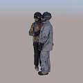 Two People Wearing Helmets And Ski Suits Standing Together For Winter Sports