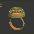 Gold Ring Featuring Intricate Carved Dome Design With Ornate Sculptural Patterns 3d model