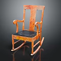 Vintage Wooden Rocking Chair With Curved Armrests And Black Comfortable Seat